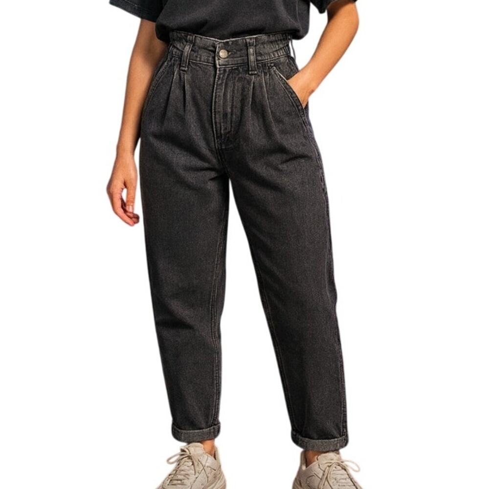 Vintage 80's Gitano Jeans Black High Rise Tapered Fit Size 5/6 JR Rigid Denim
